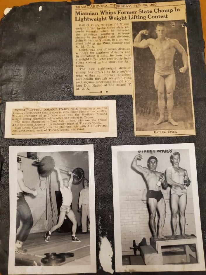 Gail Crick scrapbook page with 1953 newspaper clipping and photos
