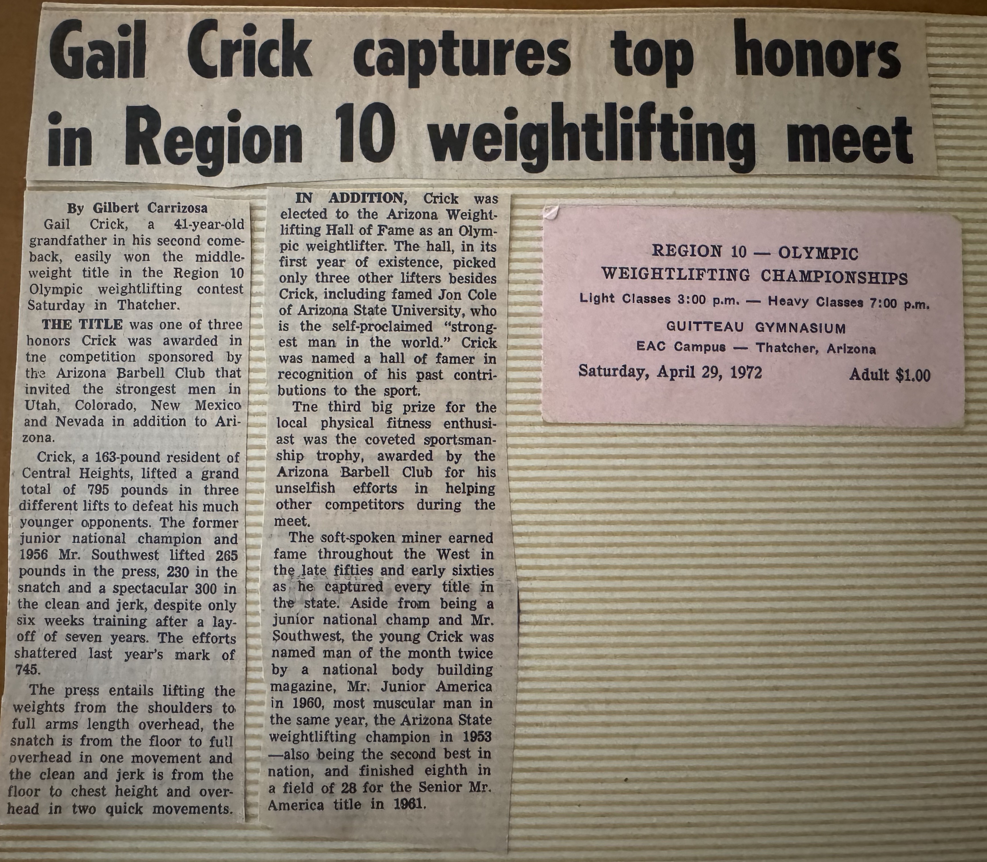 Gail Crick captures top honors in Region 10 weightlifting meet - second scan
