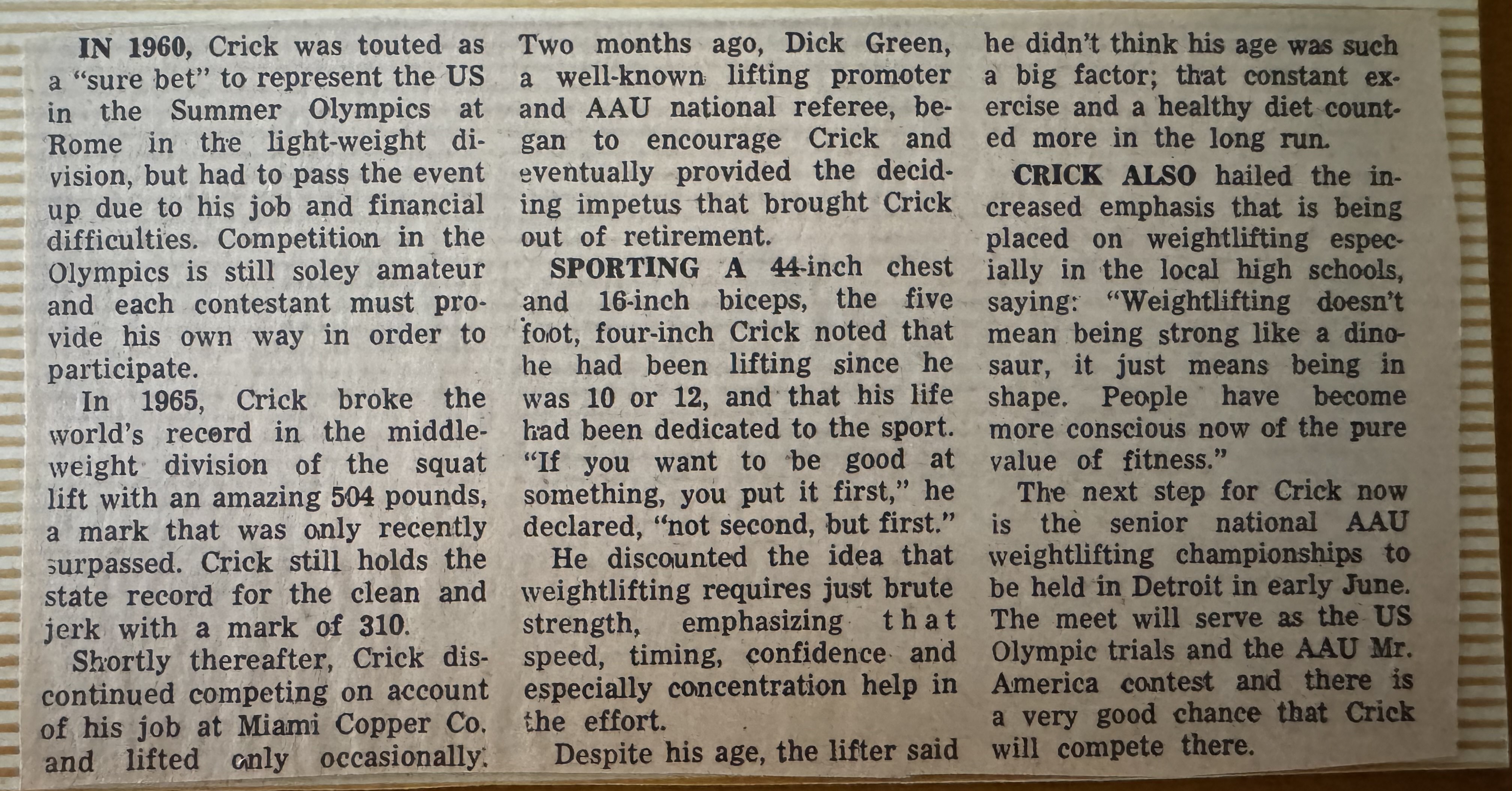 Region 10 article continuation - 1965 world record squat, retirement details
