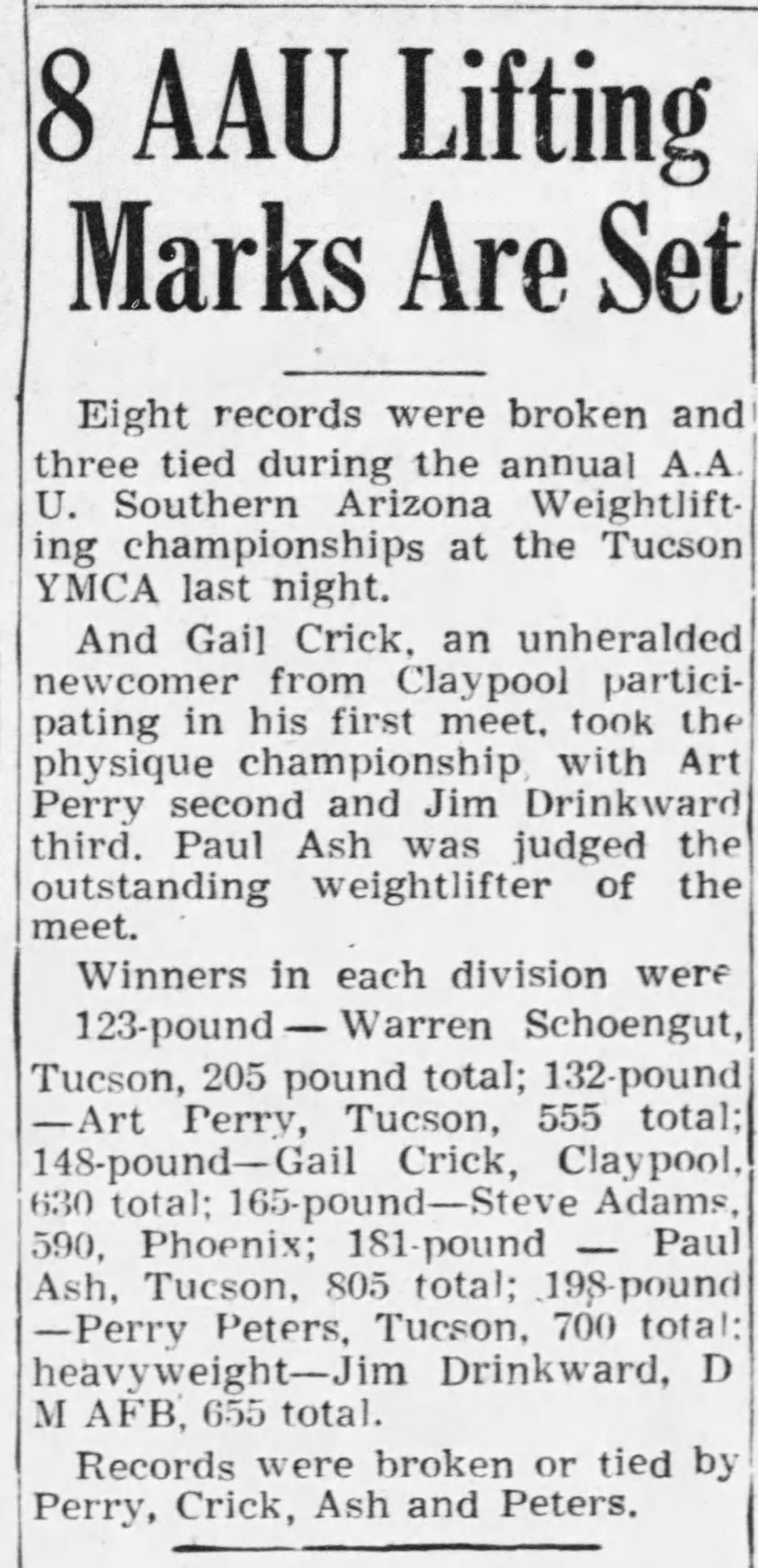 Arizona Daily Star, February 1 1953 - 8 AAU Lifting Marks Are Set