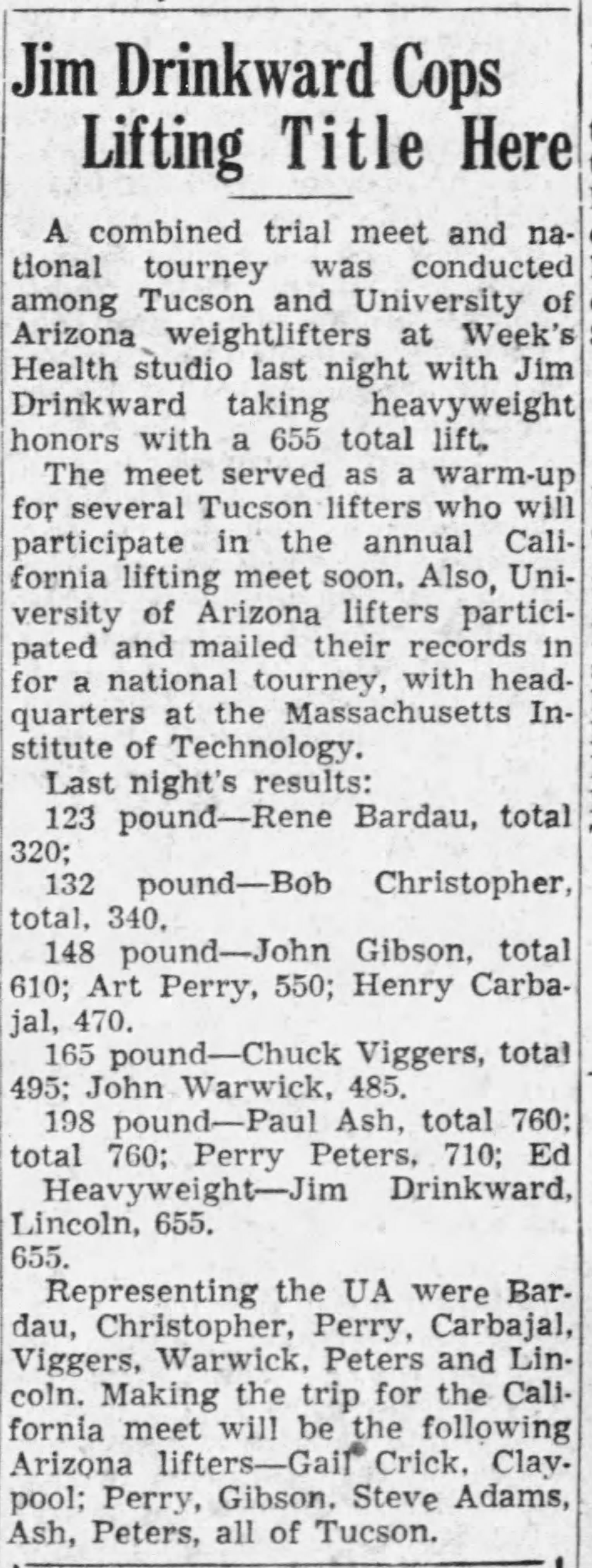 Arizona Daily Star, March 15 1953 - combined trial meet