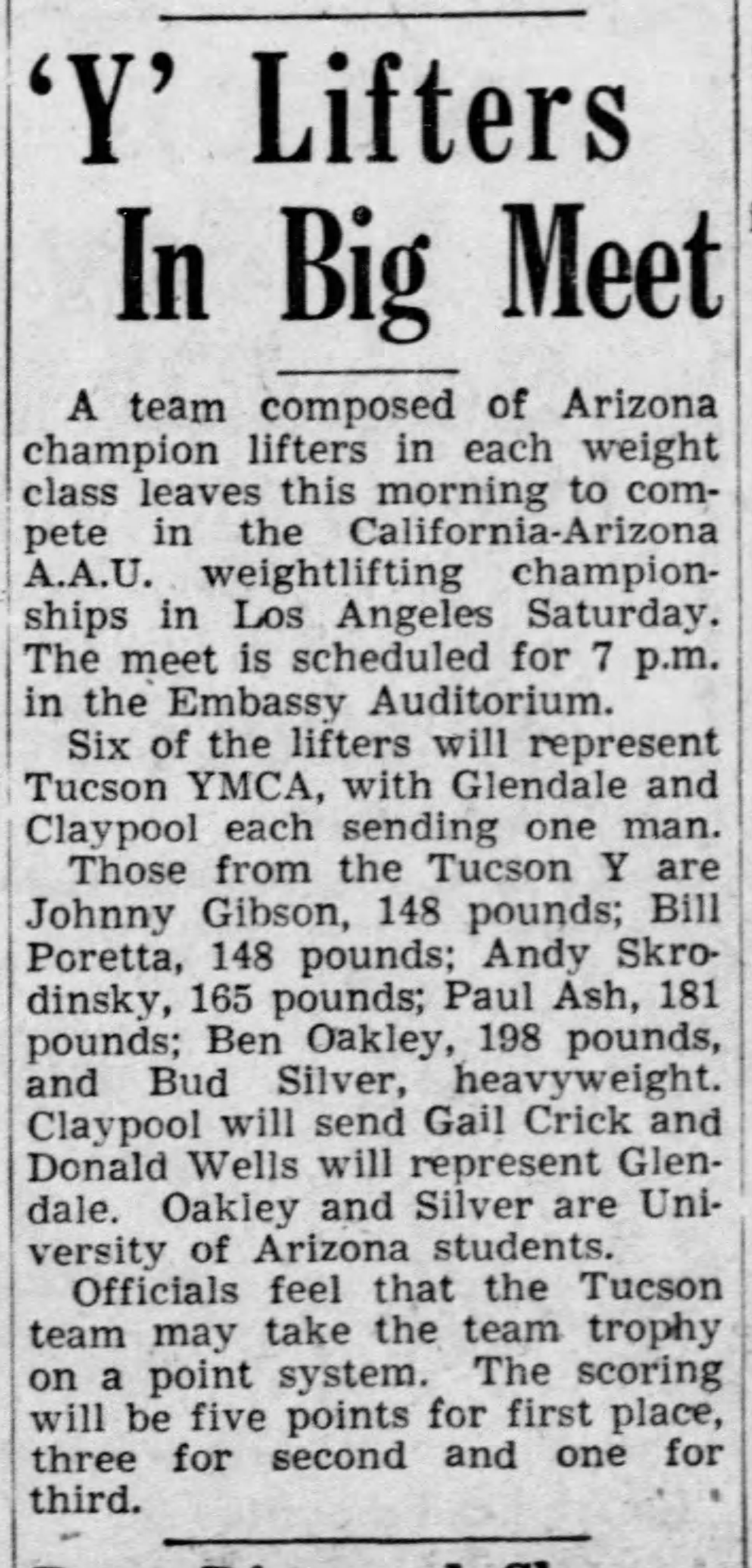 Arizona Daily Star, April 2 1954 - Y Lifters In Big Meet