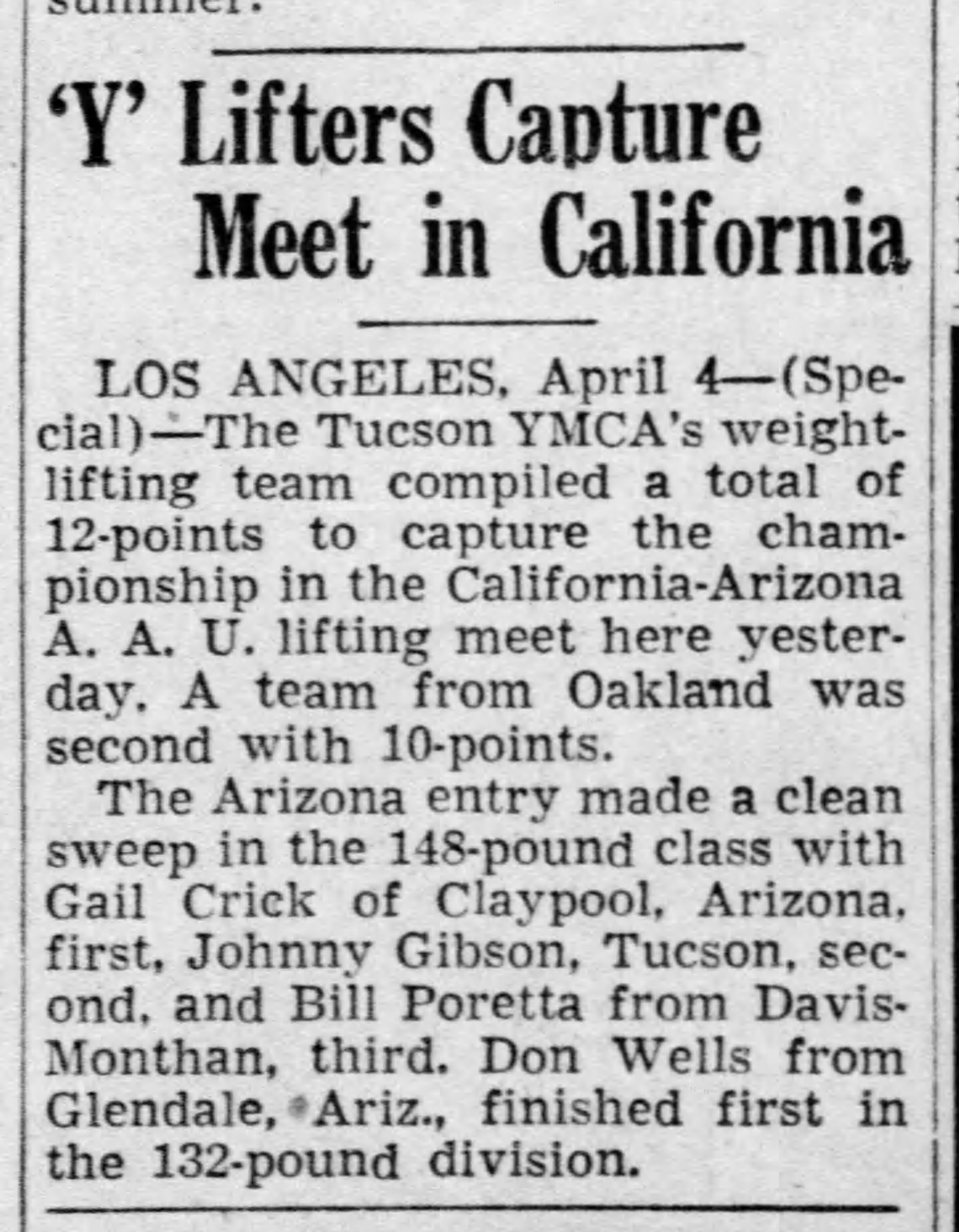Arizona Daily Star, April 5 1954 - Y Lifters Capture Meet in California