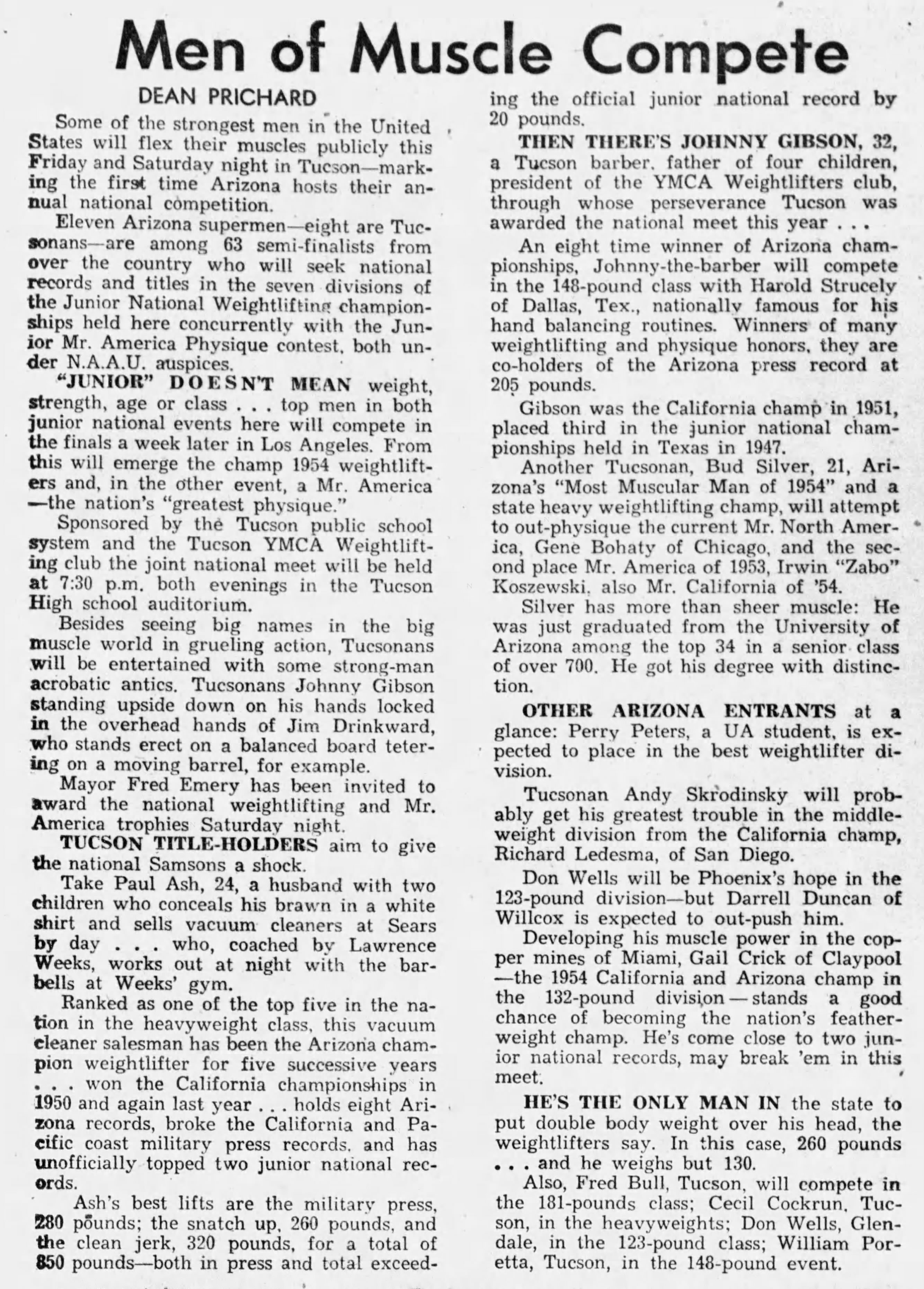Arizona Daily Star, June 13 1954 - Men of Muscle Compete