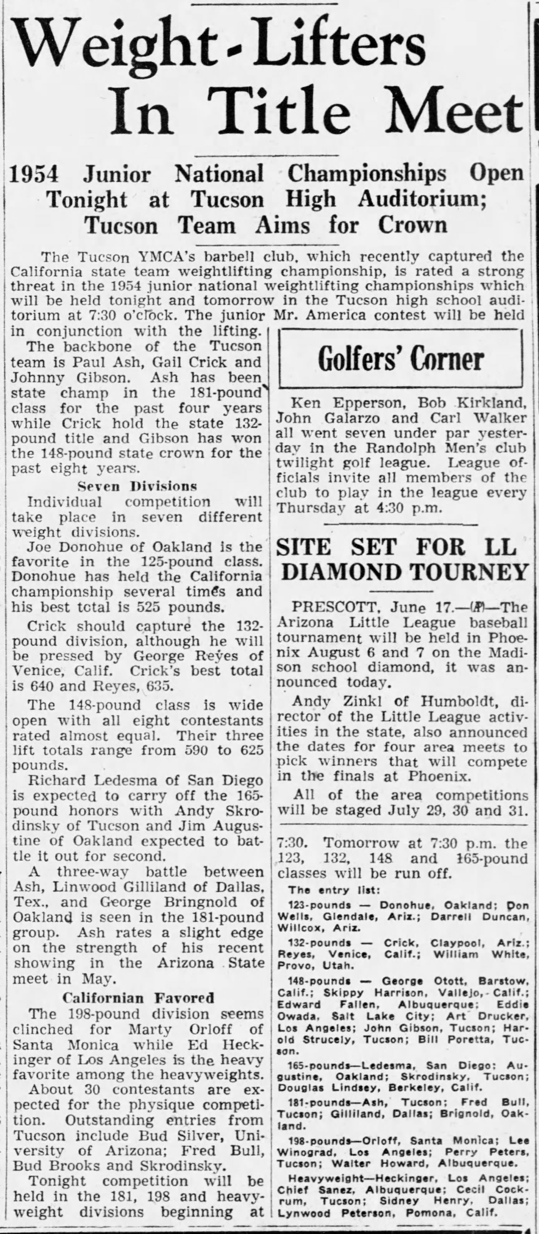 Arizona Daily Star, June 18 1954 - Junior National Championships Open Tonight
