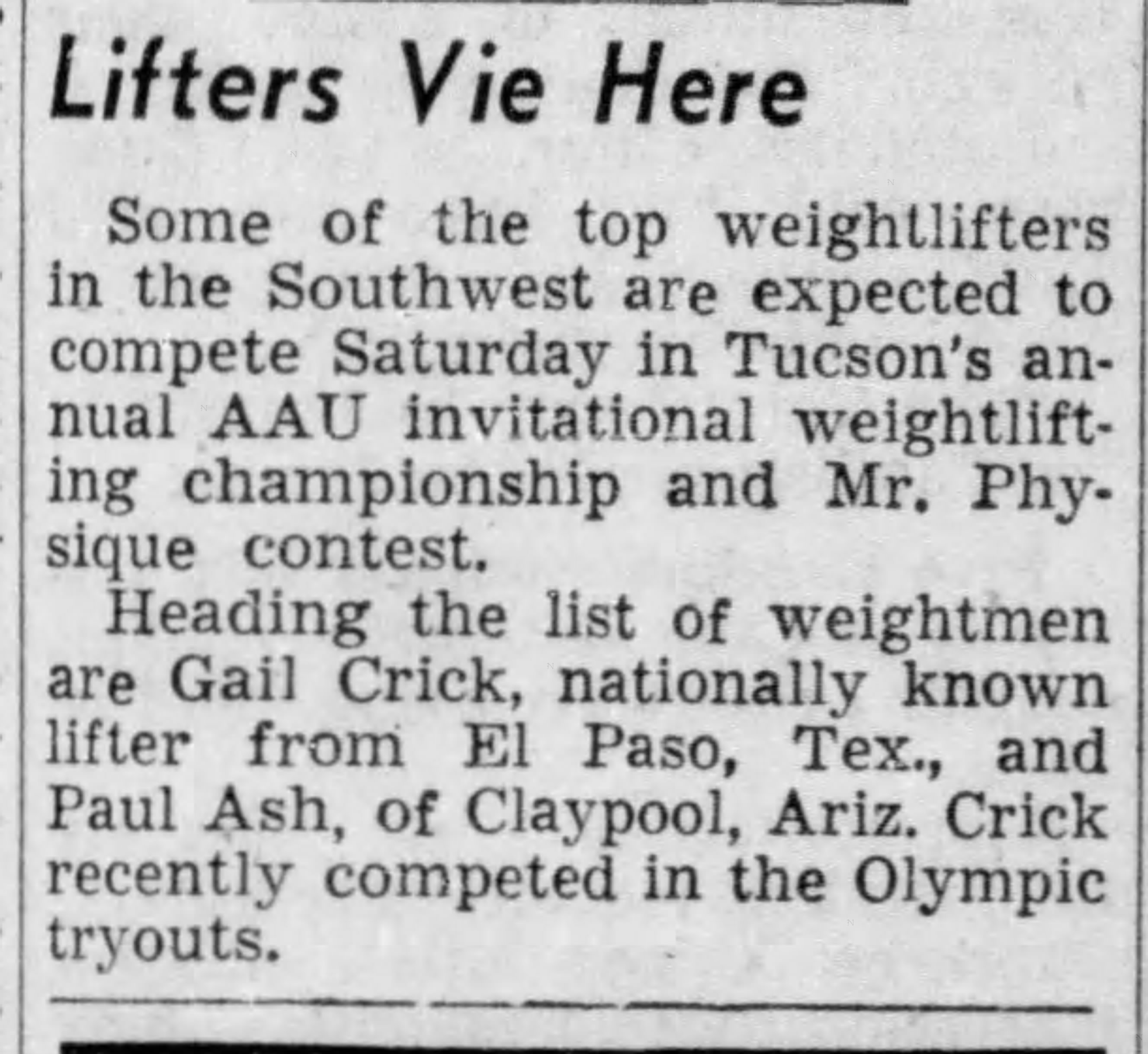 Arizona Daily Star, November 30 1956 - Lifters Vie Here