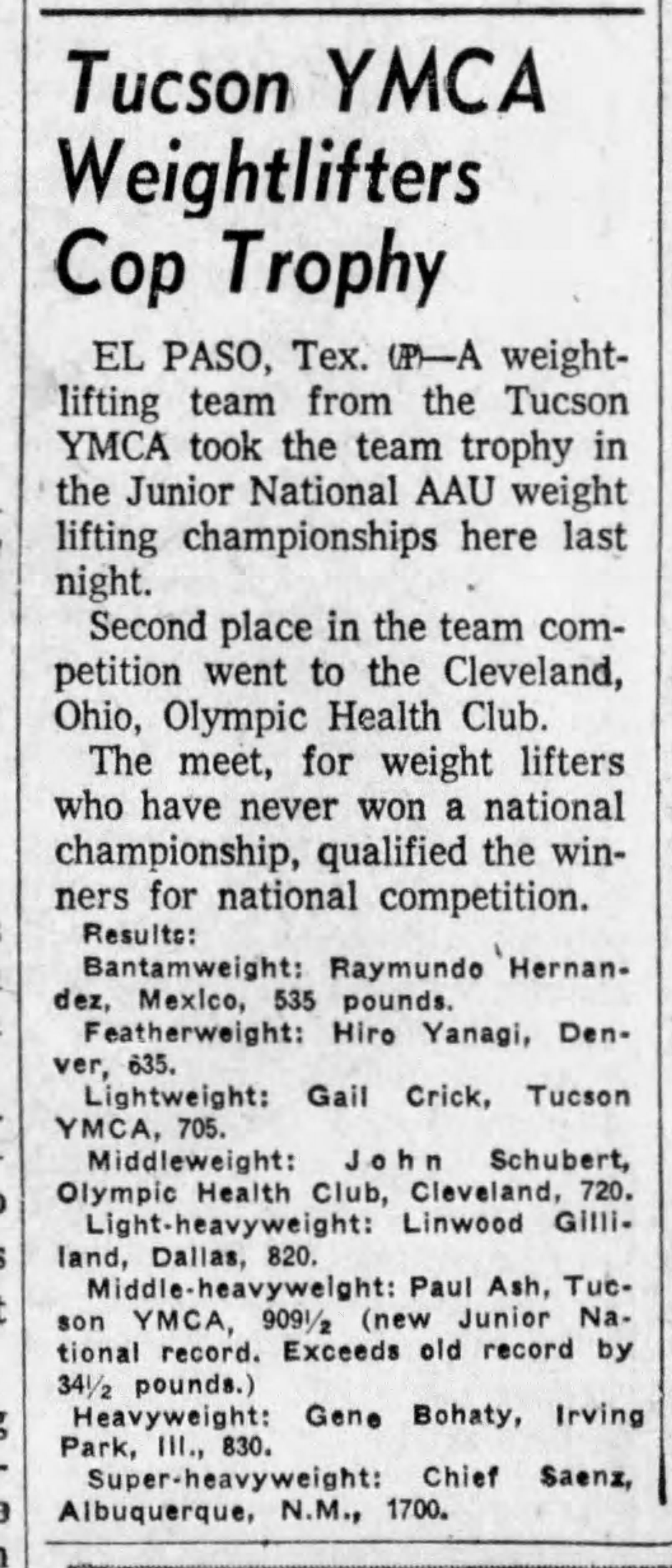 Arizona Daily Star, May 19 1957 - Tucson YMCA Weightlifters Cop Trophy