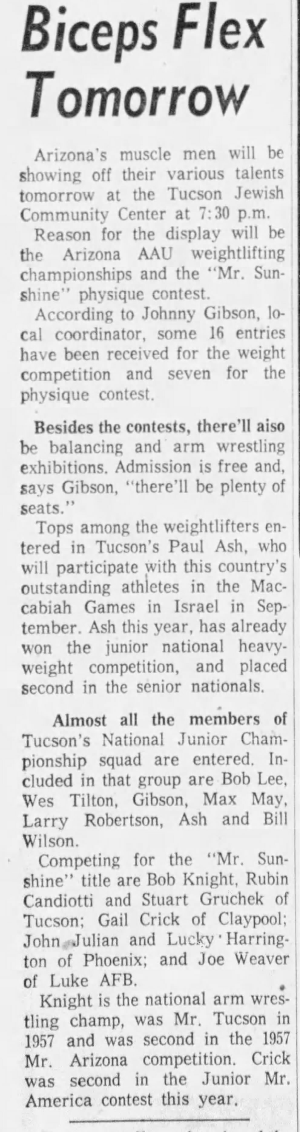 Arizona Daily Star, August 3 1957 - Biceps Flex Tomorrow