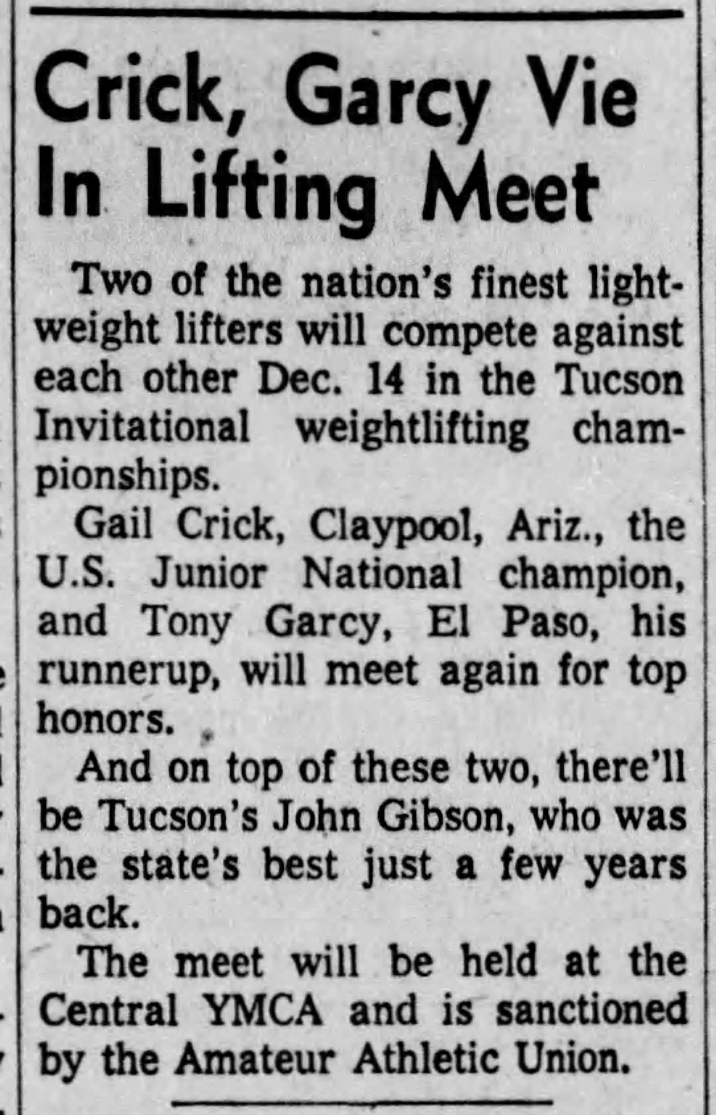 Arizona Daily Star, December 2 1957 - Crick, Garcy Vie In Lifting Meet
