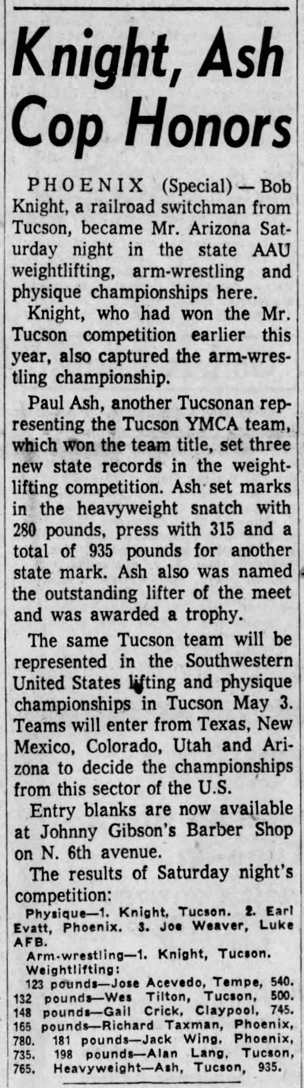 Arizona Daily Star, April 7 1958 - Knight, Ash Cop Honors