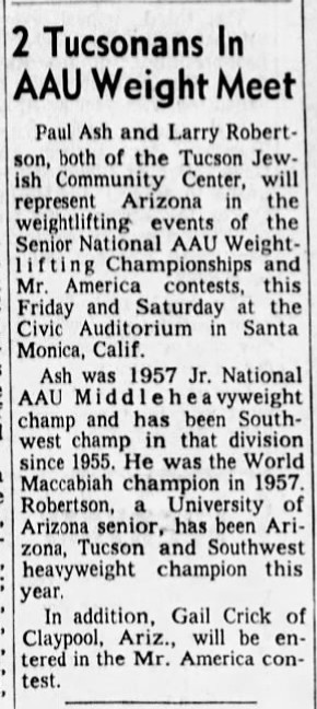Arizona Daily Star, June 22 1961 - 2 Tucsonans In AAU Weight Meet