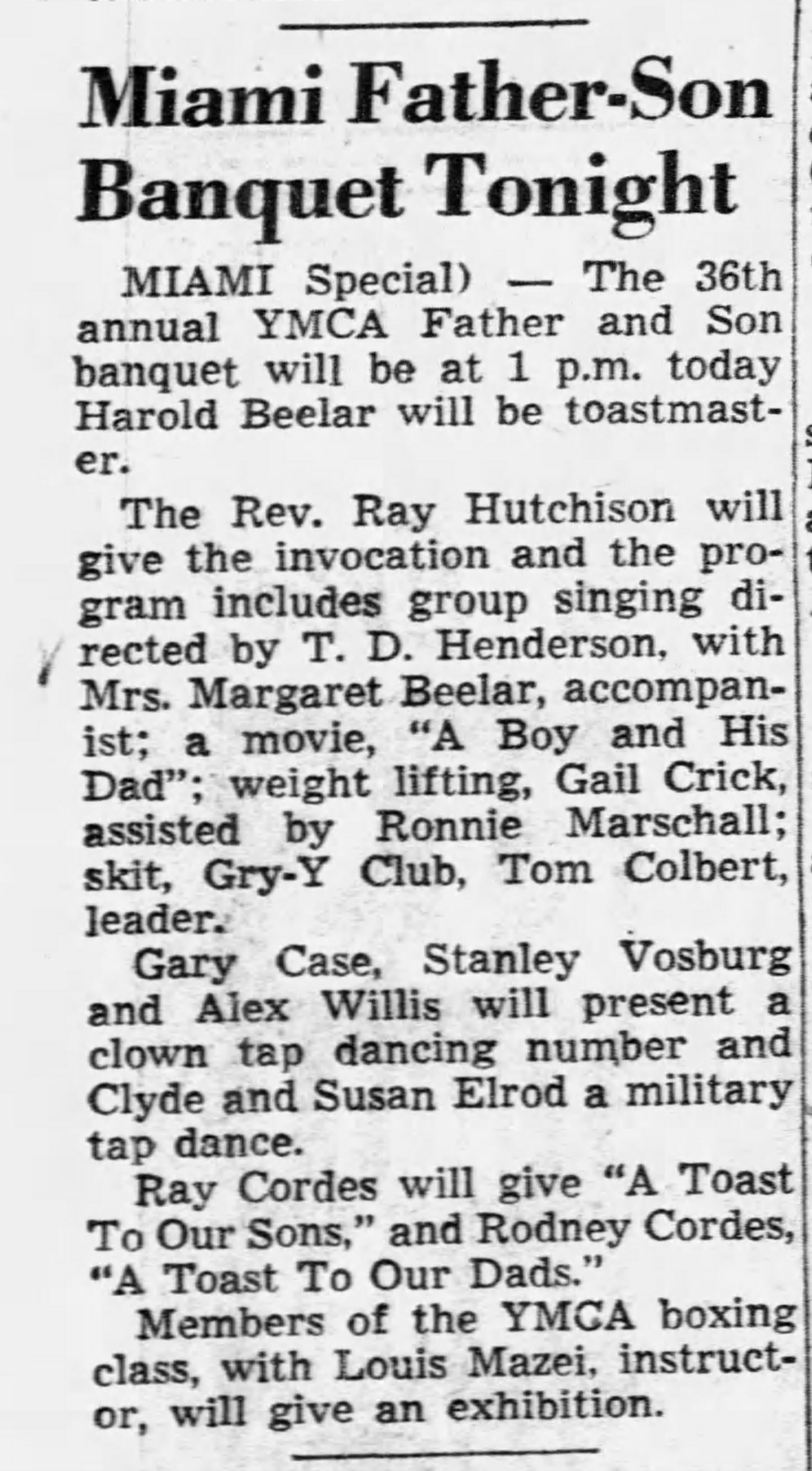 Arizona Republic, March 13 1953 - Miami Father-Son Banquet