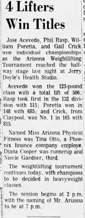Arizona Republic, May 3 1964 - 4 Lifters Win Titles