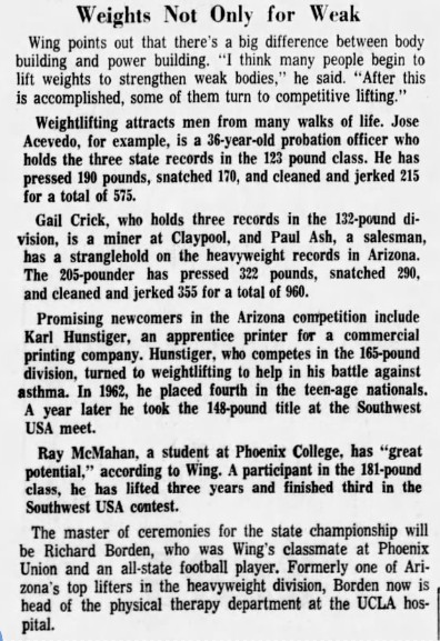 Arizona Republic, April 25 1965 - Weights Not Only for Weak