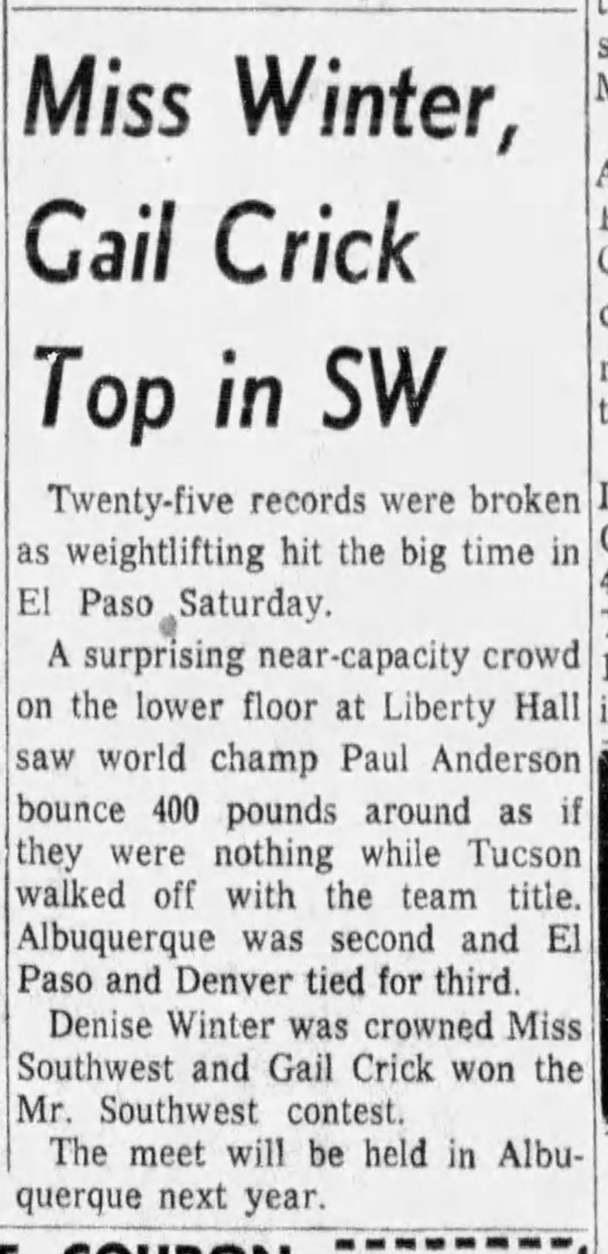 El Paso Herald Post, April 23 1956 - Miss Winter, Gail Crick Top in SW