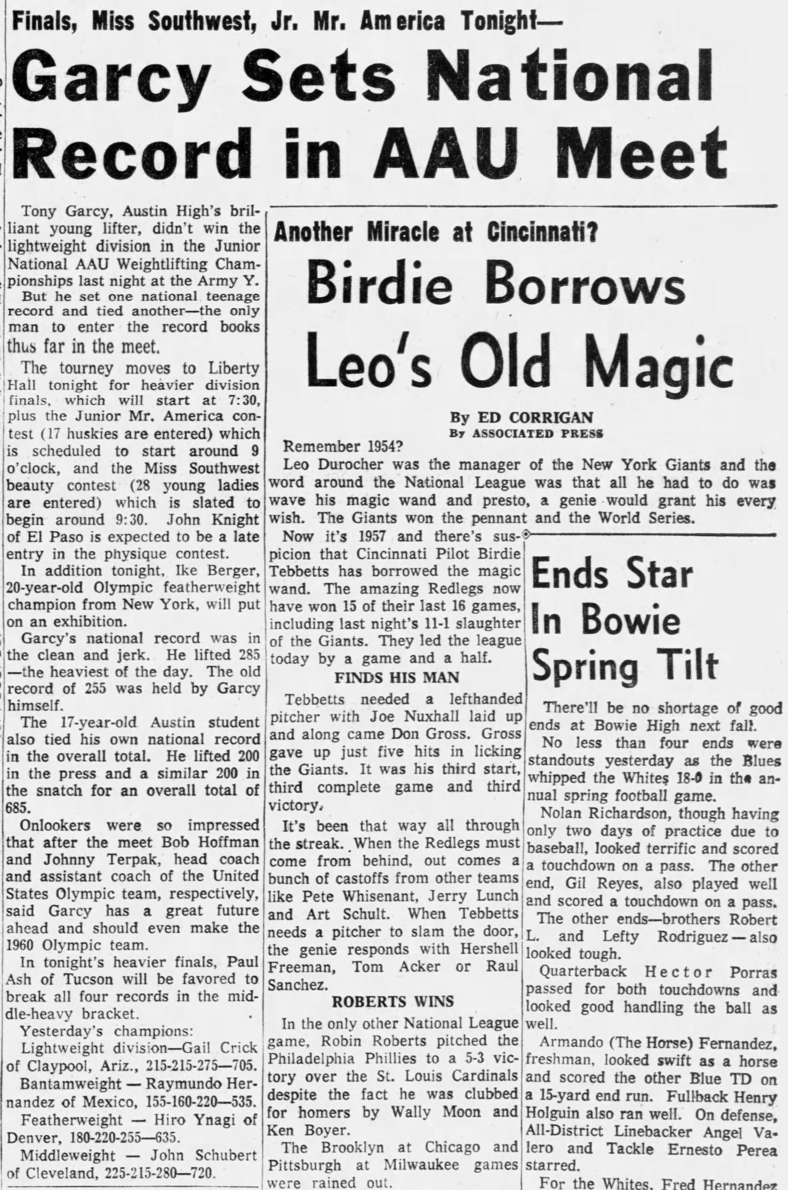 El Paso Herald Post, May 18 1957 - Garcy Sets National Record in AAU Meet
