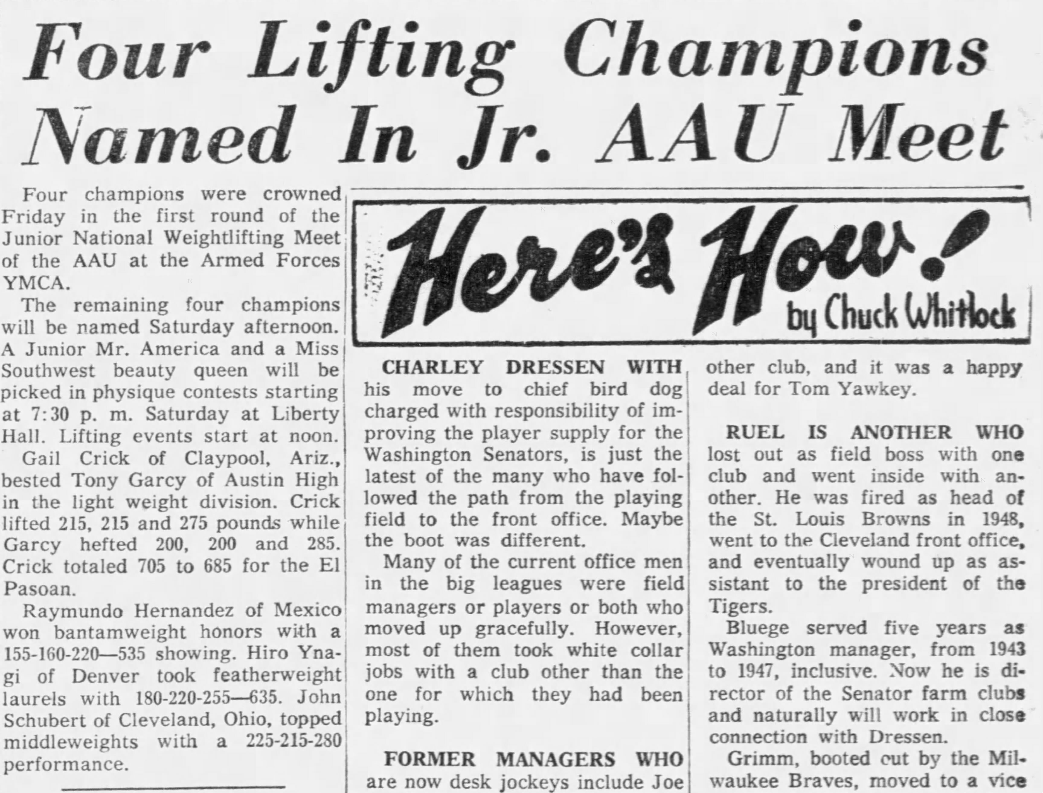 El Paso Times, May 18 1957 - Four Lifting Champions Named In Jr. AAU Meet