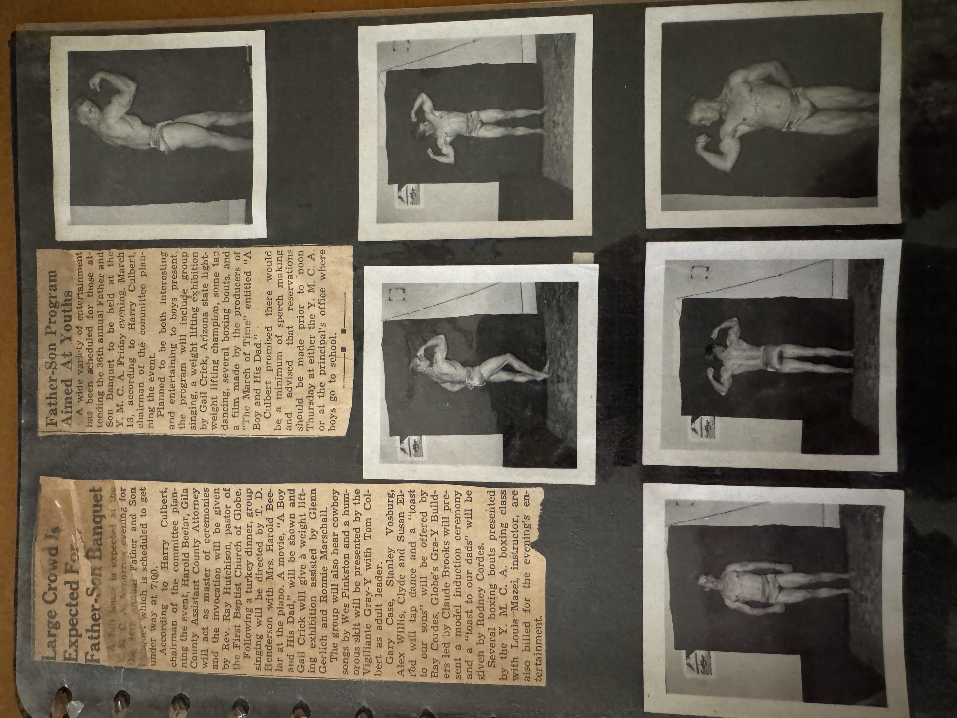 Scrapbook page with Father-Son Program clippings and competition photos