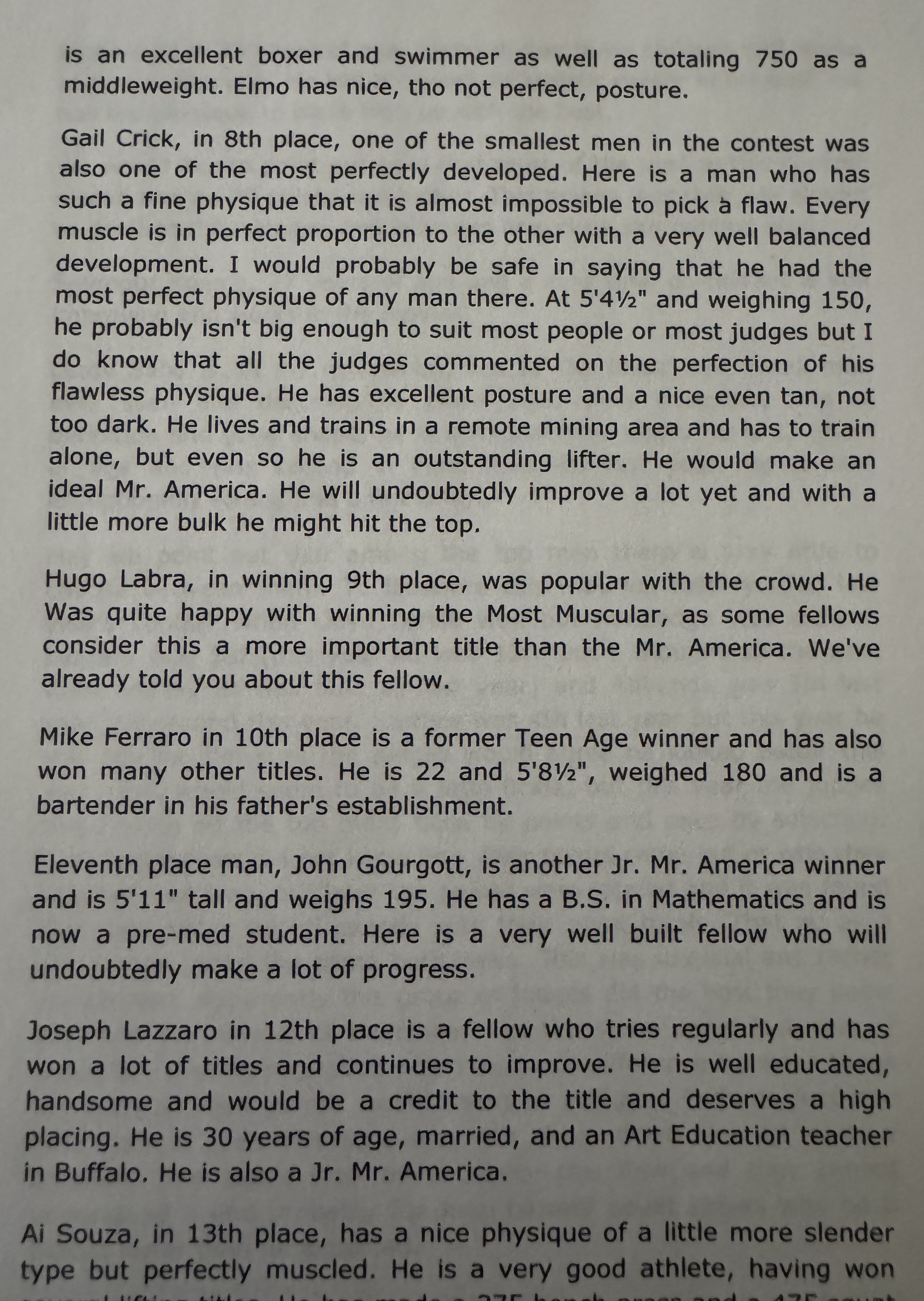 Ironman Magazine, September 1961 - Judges' detailed commentary on Gail Crick