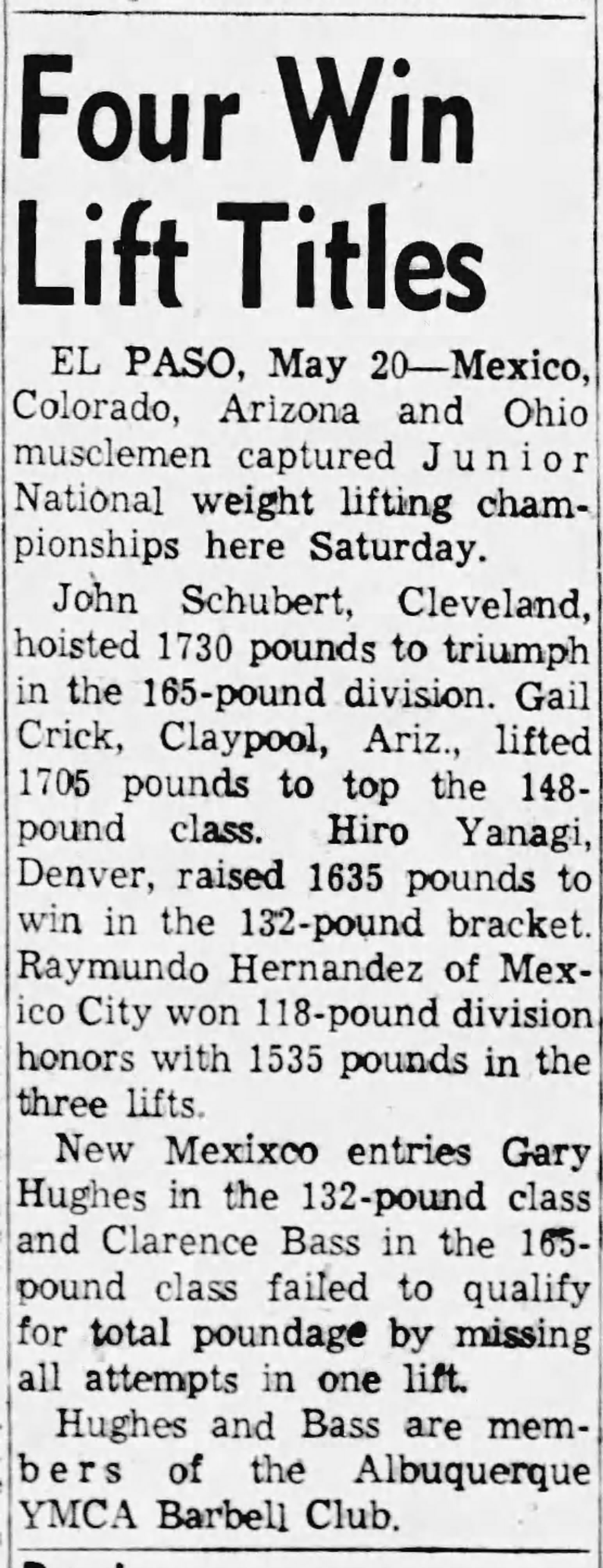 Albuquerque Tribune, May 20 1957 - Four Win Lift Titles
