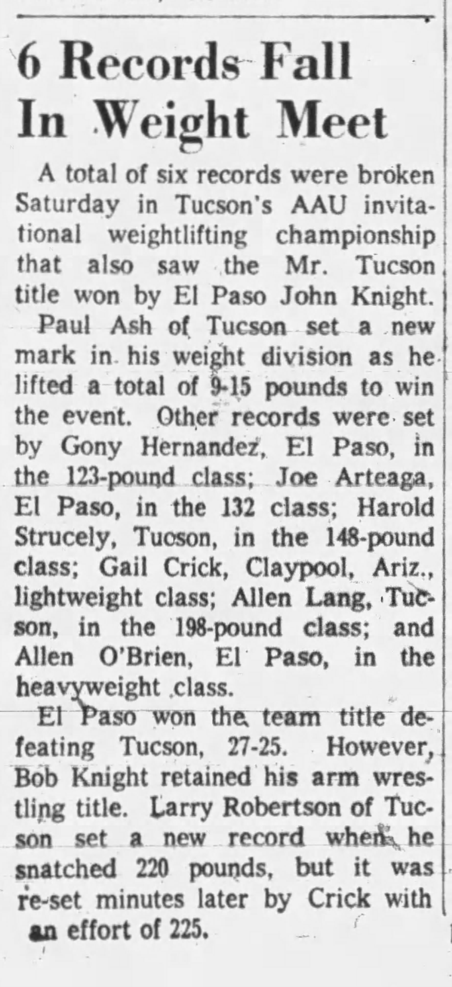Tucson Citizen, December 3 1956 - Weightlifters Vie Here Tonight